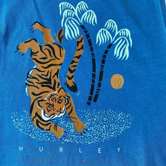 Hurley Tiger Tree Tank Top Women M Teal Blue Biker Cottagecore Raw Hem Beach NWT - Picture 2 of 10